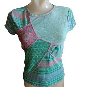 Women's Small Vintage Single Stitch T-shirt 1970's Disco Patchwork The Red Eye